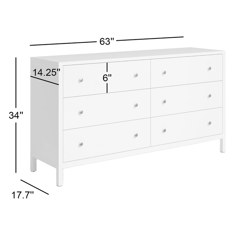 Olive Green Solid Wood 6-Drawer Dresser with Brass Handles