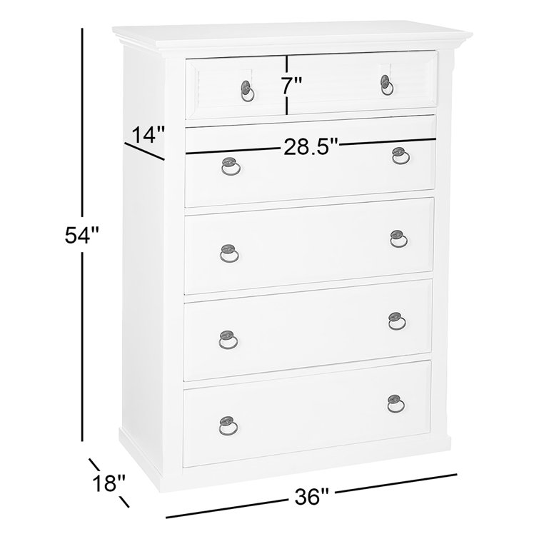 Winchester 5-Drawer White Pine Wood Chest with Soft Close