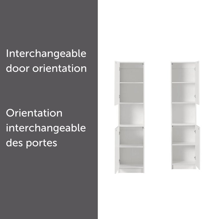 Pure White Tall Narrow Storage Cabinet with Handleless Doors