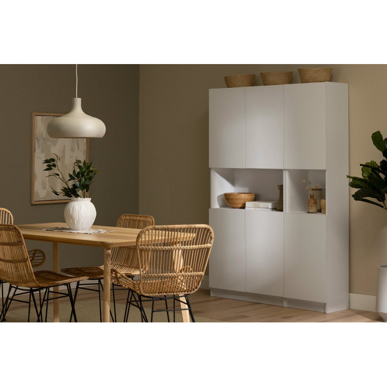 Pure White Tall Narrow Storage Cabinet with Handleless Doors
