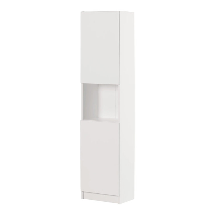 Pure White Tall Narrow Storage Cabinet with Handleless Doors