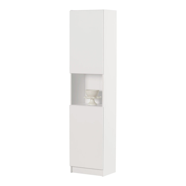 Pure White Tall Narrow Storage Cabinet with Handleless Doors
