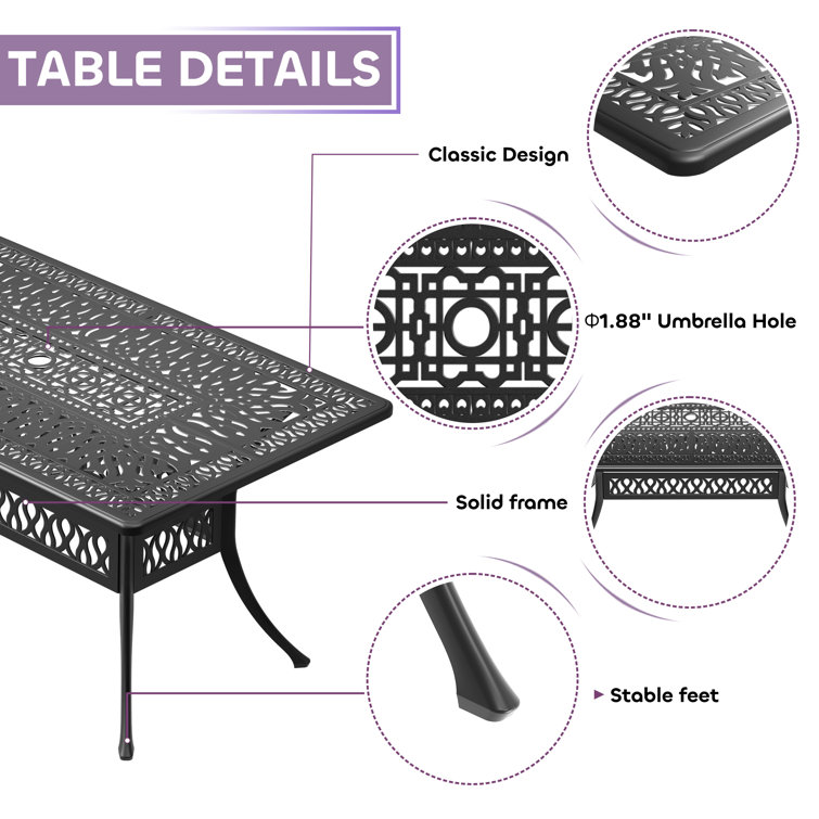 Black Cast Aluminum Outdoor Dining Set with Random Color Cushions
