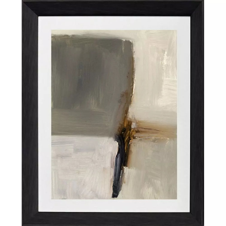 Segmented Neutrality Abstract Canvas Art in Dark Wood Frame