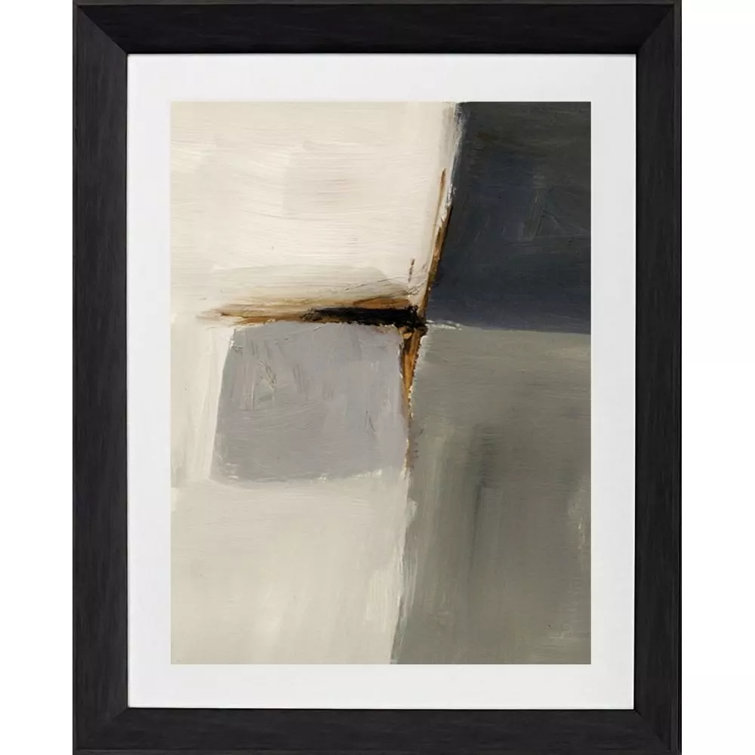 Segmented Neutrality Abstract Canvas Art in Dark Wood Frame