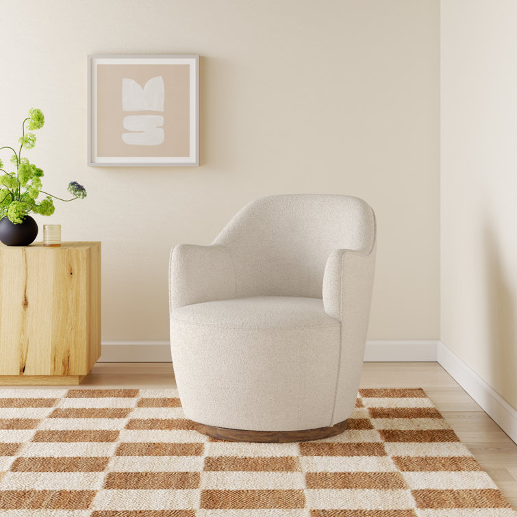 Knoll Natural Barrel Leather Swivel Chair with Wooden Base
