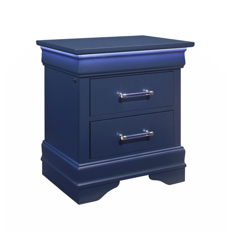 Charlie Blue Wood 2-Drawer Nightstand with Acrylic Handles