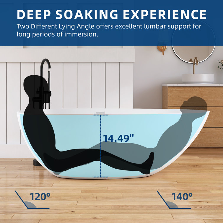67'' White Solid Surface Freestanding Soaking Bathtub