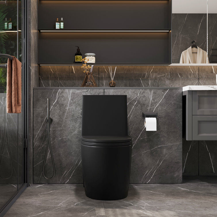 Matte Black Ceramic Dual Flush Elongated One-Piece Toilet