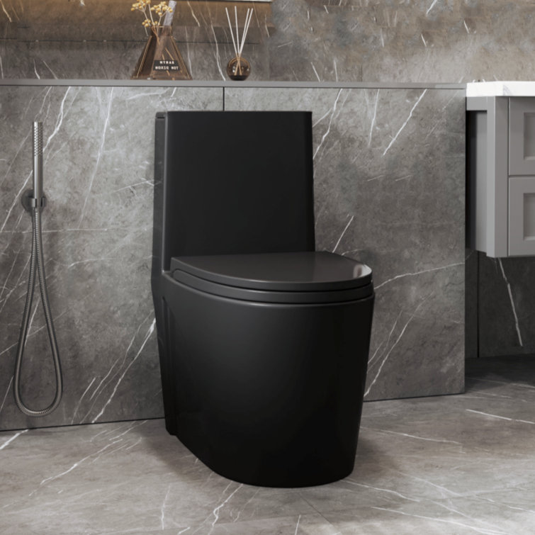 Matte Black Ceramic Dual Flush Elongated One-Piece Toilet