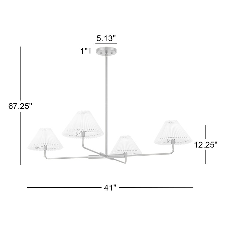 Natural Brass 4-Light Sputnik Chandelier with White Linen Shades