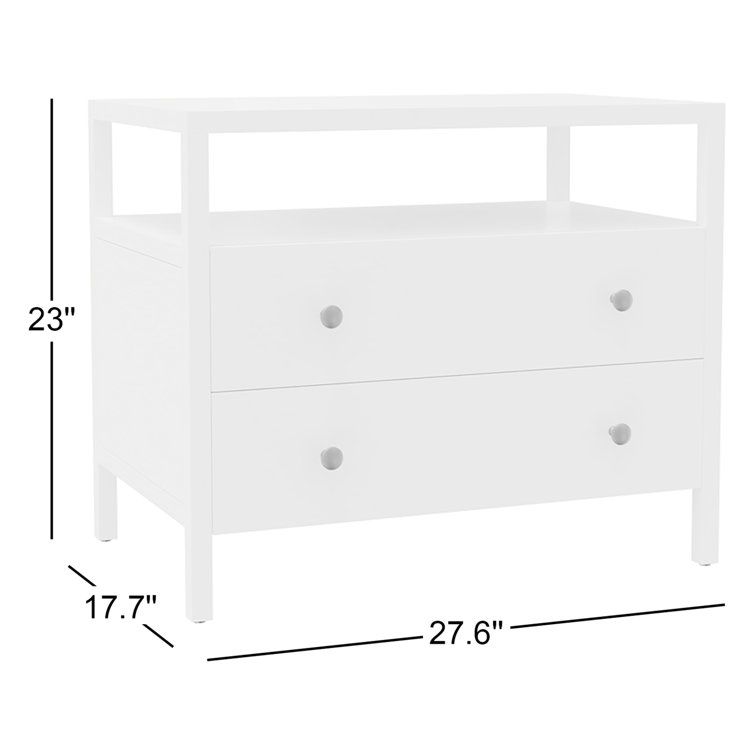 Olive Green Solid Wood 2-Drawer Nightstand with Brass Handles