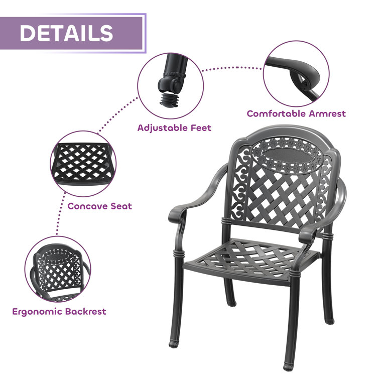 Black Cast Aluminum Outdoor Dining Set with Random Color Cushions