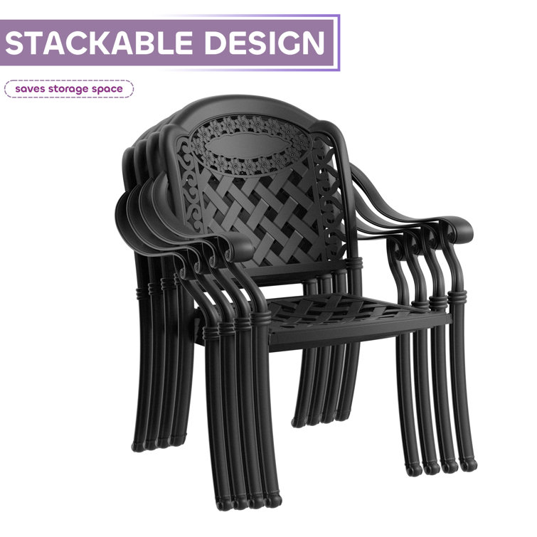 Black Cast Aluminum Outdoor Dining Set with Random Color Cushions