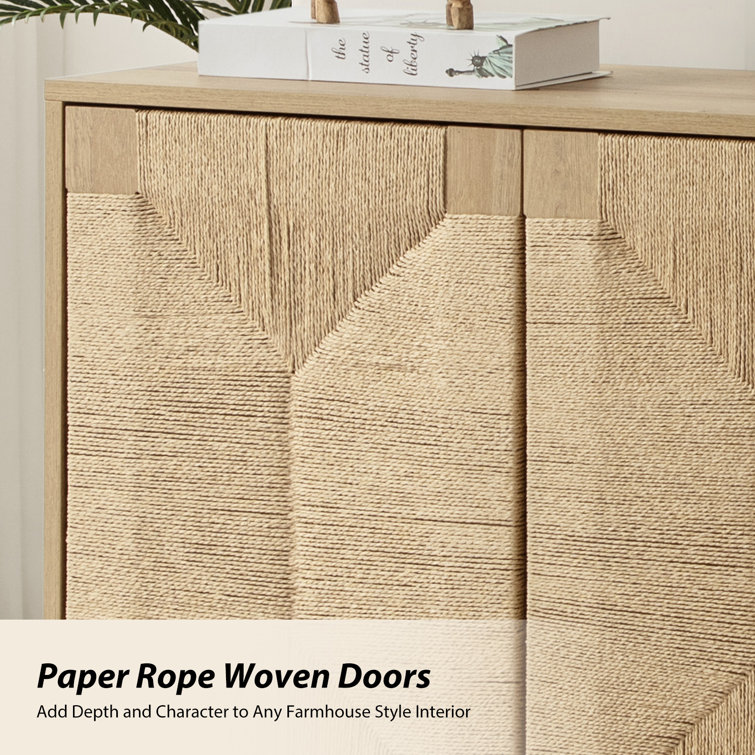 Louella Oak 32" Woven 2-Door Accent Cabinet with Adjustable Shelving