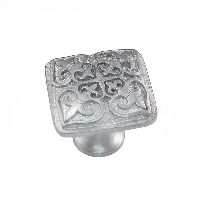 Brushed Nickel Square Fleur de Lis Cabinet Knob