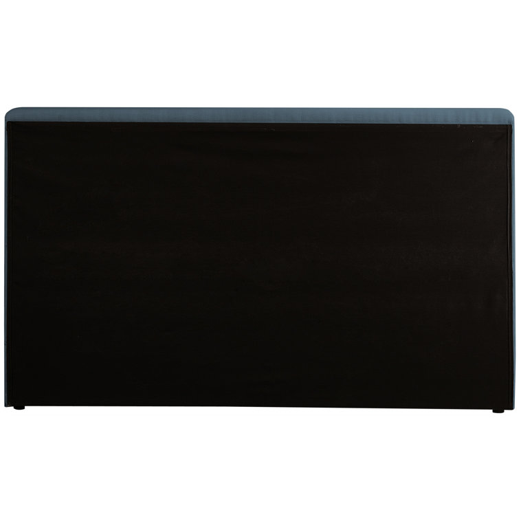 Navy Linen Upholstered King Platform Bed with Headboard