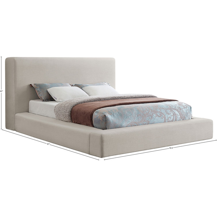 Beige Linen Upholstered Queen Platform Bed with Headboard