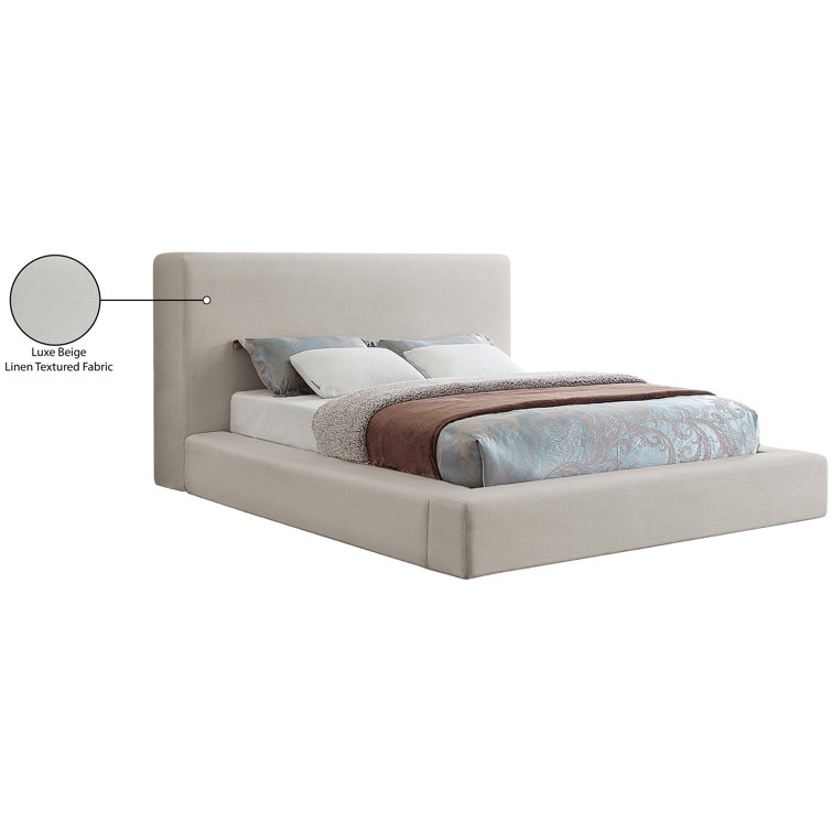 Beige Linen Upholstered Queen Platform Bed with Headboard