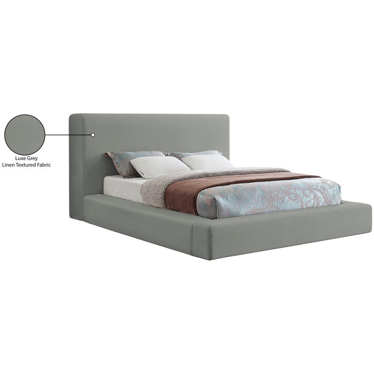 Grey Linen Upholstered King Bed with Wood Frame