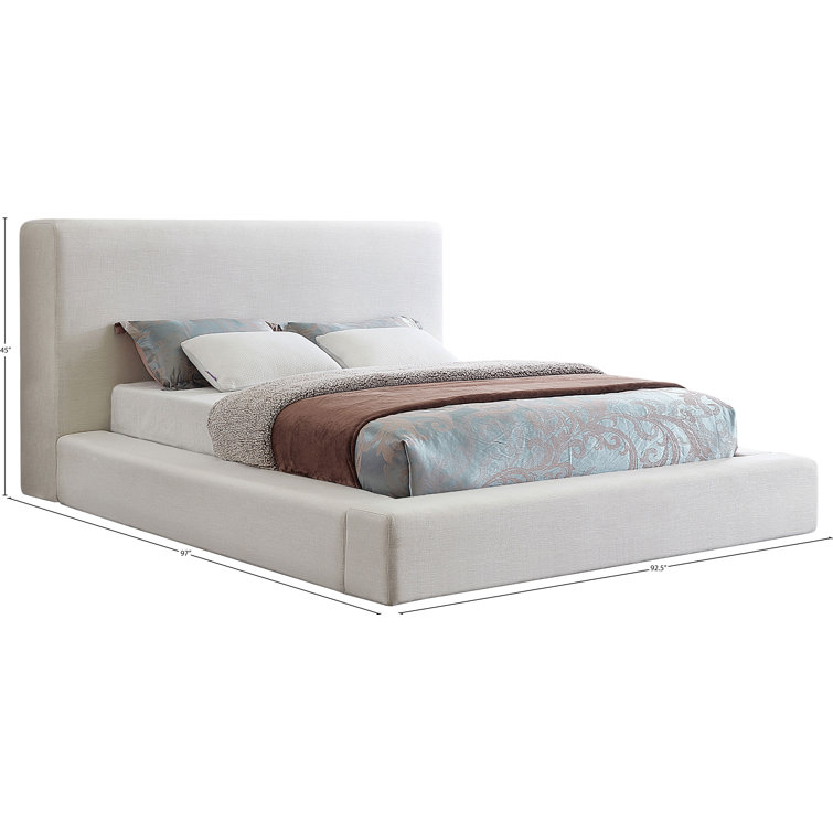 Cream Linen Upholstered King Platform Bed with Headboard