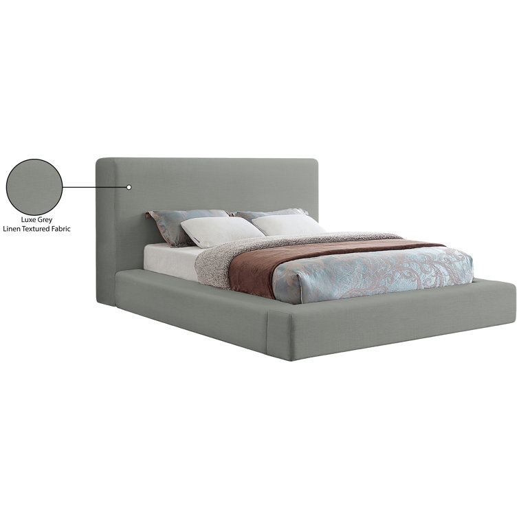 Grey Linen Upholstered King Bed with Wood Frame