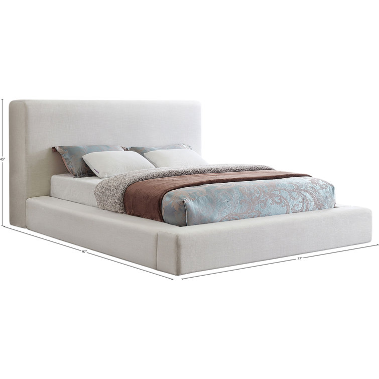 Cream Linen Upholstered Queen Platform Bed with Headboard