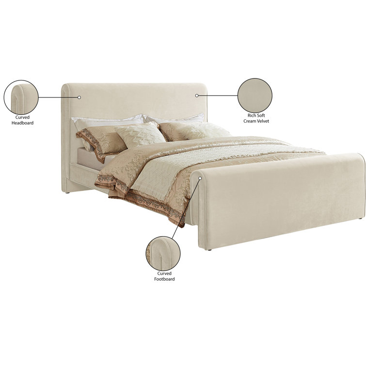 Camel Velvet Upholstered Queen Bed with Headboard