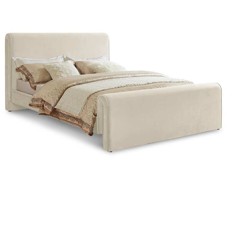 Camel Velvet Upholstered Queen Bed with Headboard