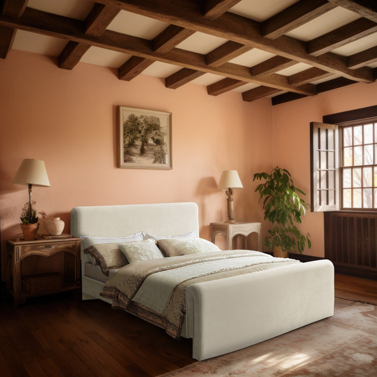 Camel Velvet Upholstered Queen Bed with Headboard