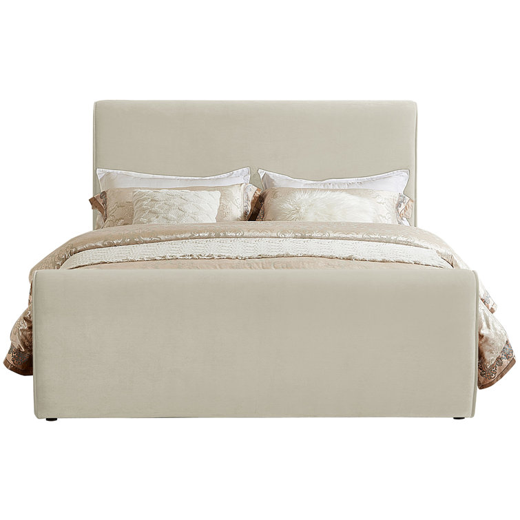 Camel Velvet Upholstered Queen Bed with Headboard