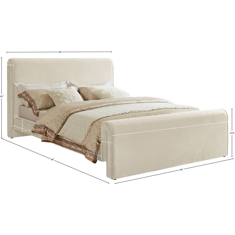 Camel Velvet Upholstered Queen Bed with Headboard