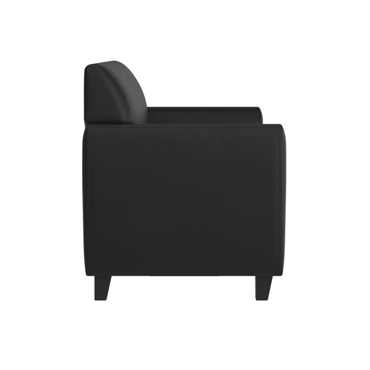 Black Faux Leather Reception Loveseat with Flared Arms