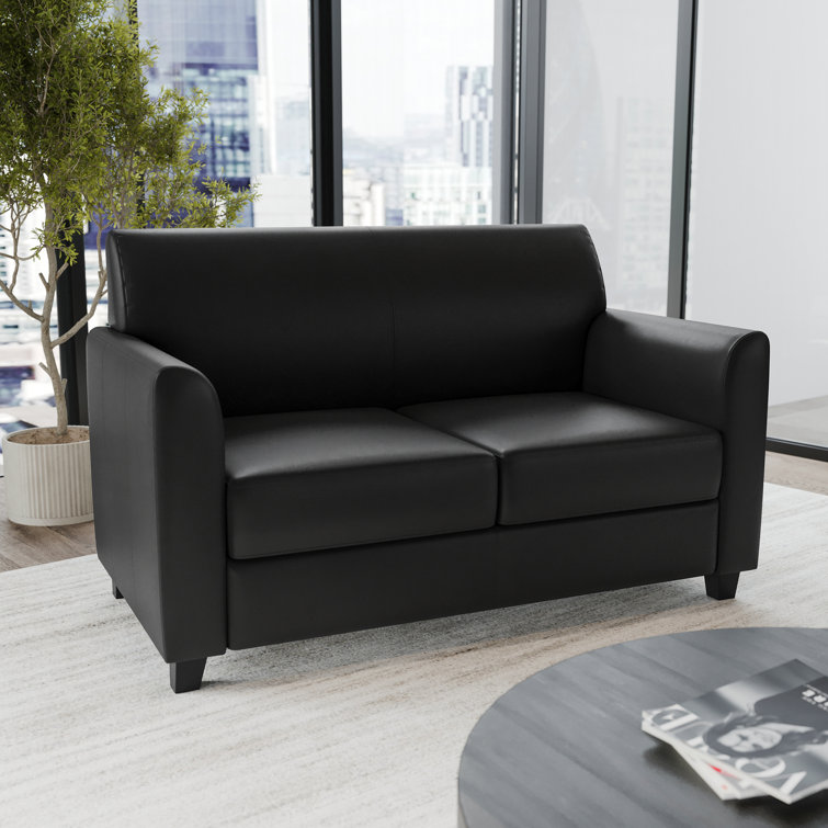 Black Faux Leather Reception Loveseat with Flared Arms