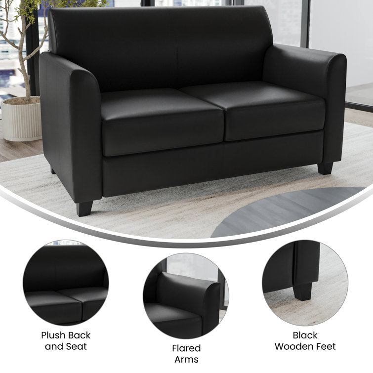 Black Faux Leather Reception Loveseat with Flared Arms