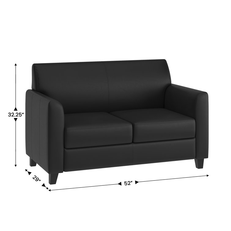 Black Faux Leather Reception Loveseat with Flared Arms