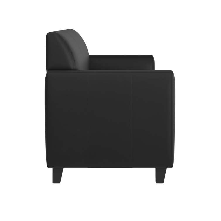 Contemporary Black LeatherSoft 3-Seat Sofa with Flared Arms and Wood Feet