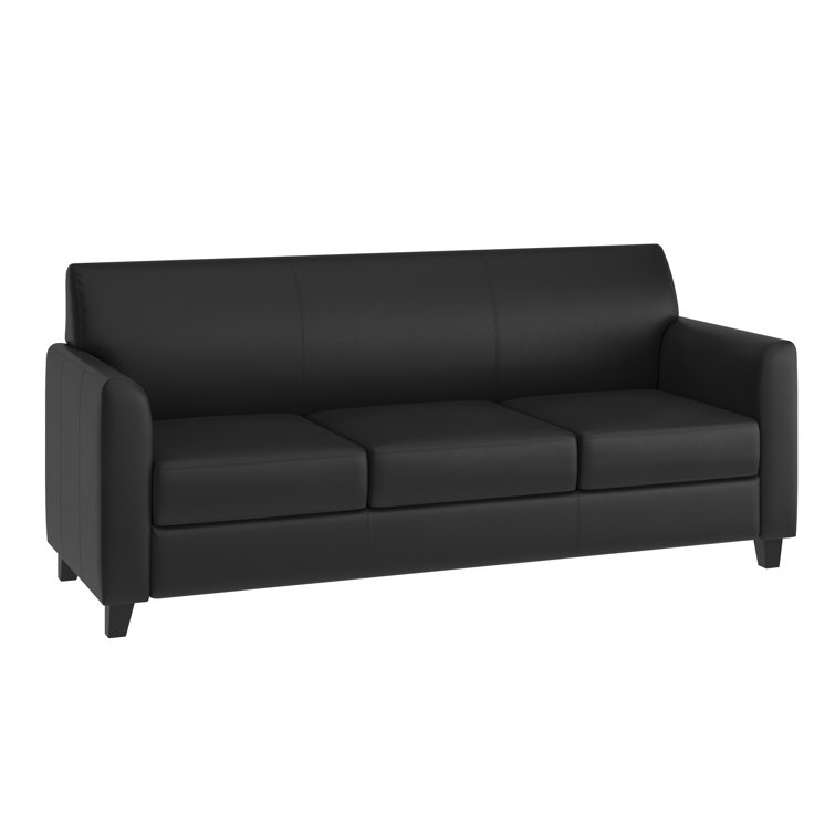 Contemporary Black LeatherSoft 3-Seat Sofa with Flared Arms and Wood Feet