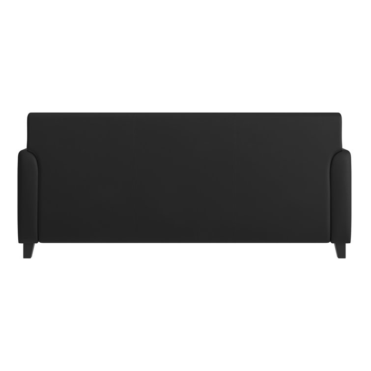 Contemporary Black LeatherSoft 3-Seat Sofa with Flared Arms and Wood Feet