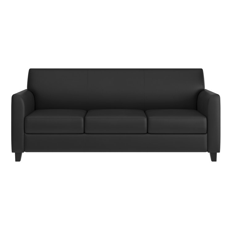 Contemporary Black LeatherSoft 3-Seat Sofa with Flared Arms and Wood Feet