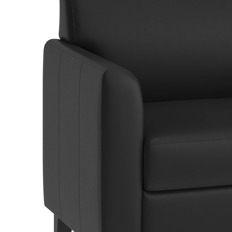 Contemporary Black LeatherSoft 3-Seat Sofa with Flared Arms and Wood Feet