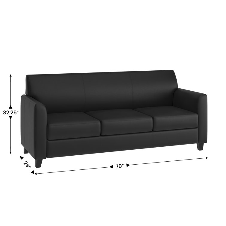 Contemporary Black LeatherSoft 3-Seat Sofa with Flared Arms and Wood Feet