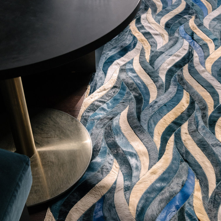 Blue and Teal Cowhide Rectangular Area Rug
