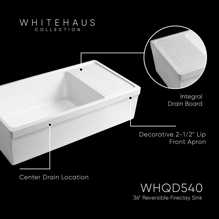 Glossy White Fireclay Farmhouse Sink with Drainboard