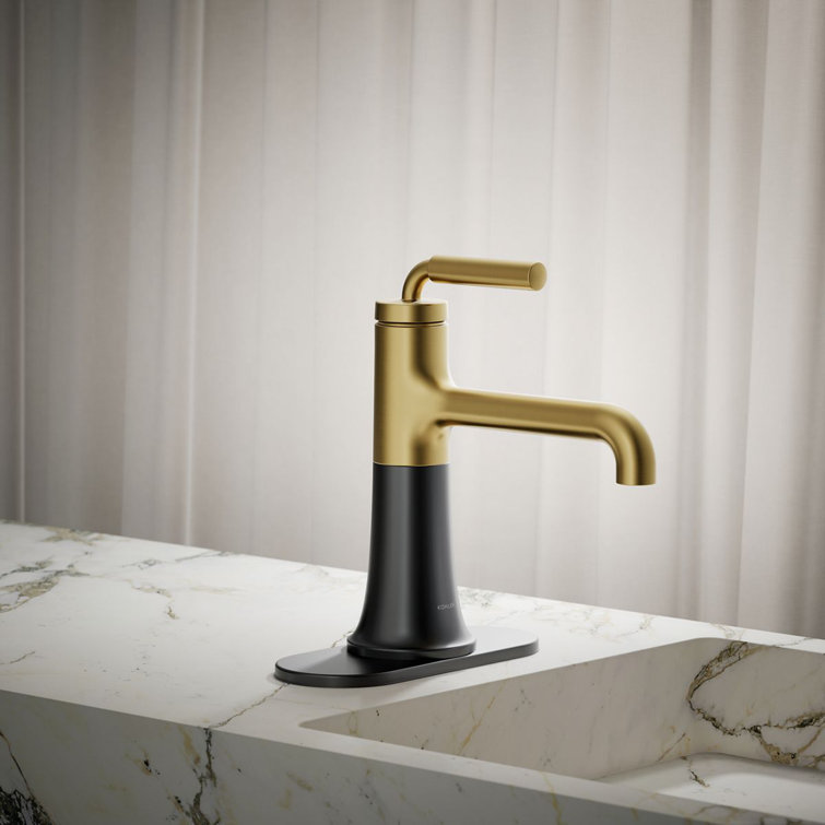 Matte Black and Moderne Brass Single-Handle Bathroom Faucet