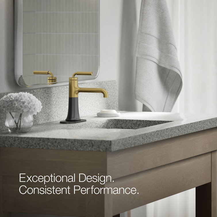 Matte Black and Moderne Brass Single-Handle Bathroom Faucet