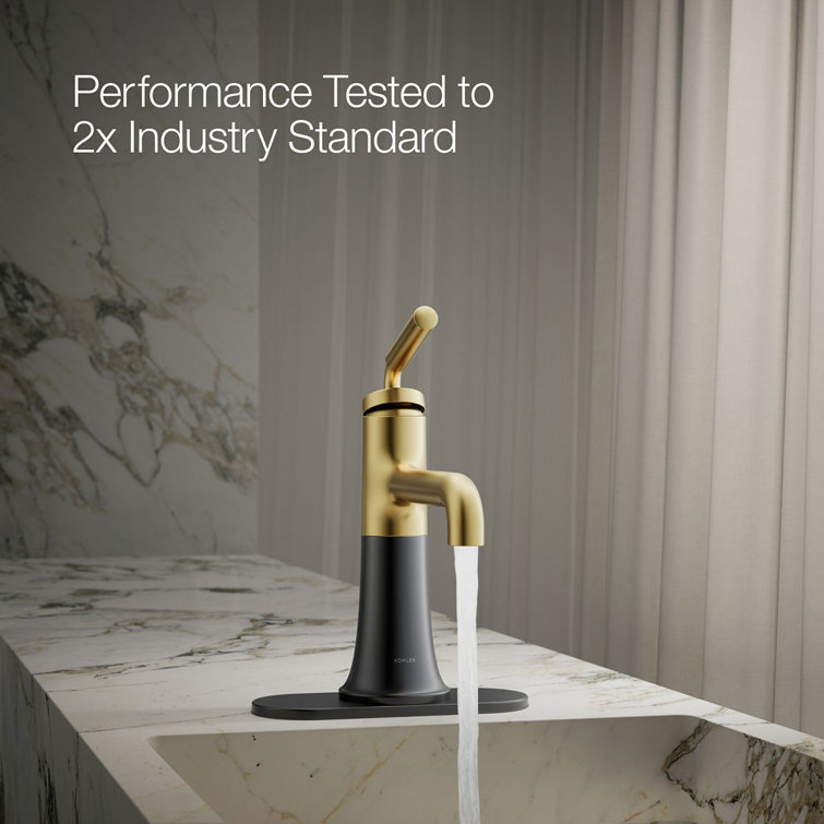 Matte Black and Moderne Brass Single-Handle Bathroom Faucet
