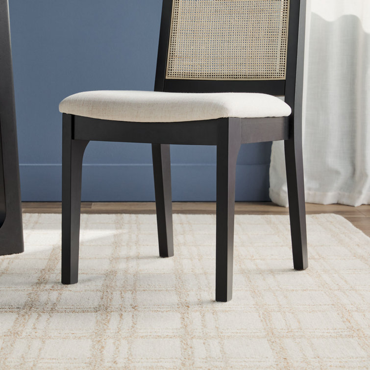Black Solid Wood Dining Chair with Rattan Inset Back, Set of 2