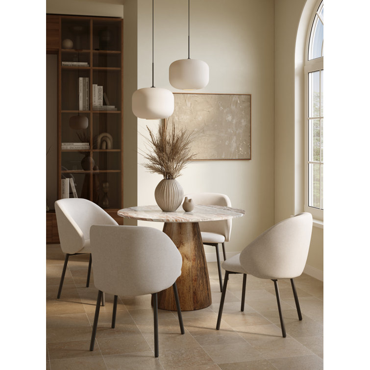Mellonia Round White Marble Dining Table with Solid Wood Base