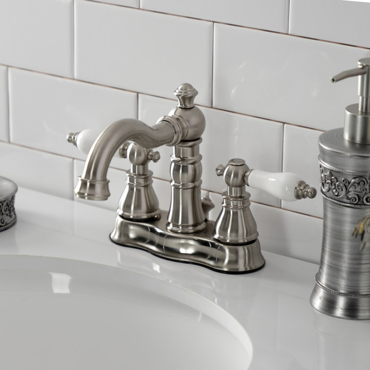 Brushed Nickel and White Traditional 4" Centerset Bathroom Faucet